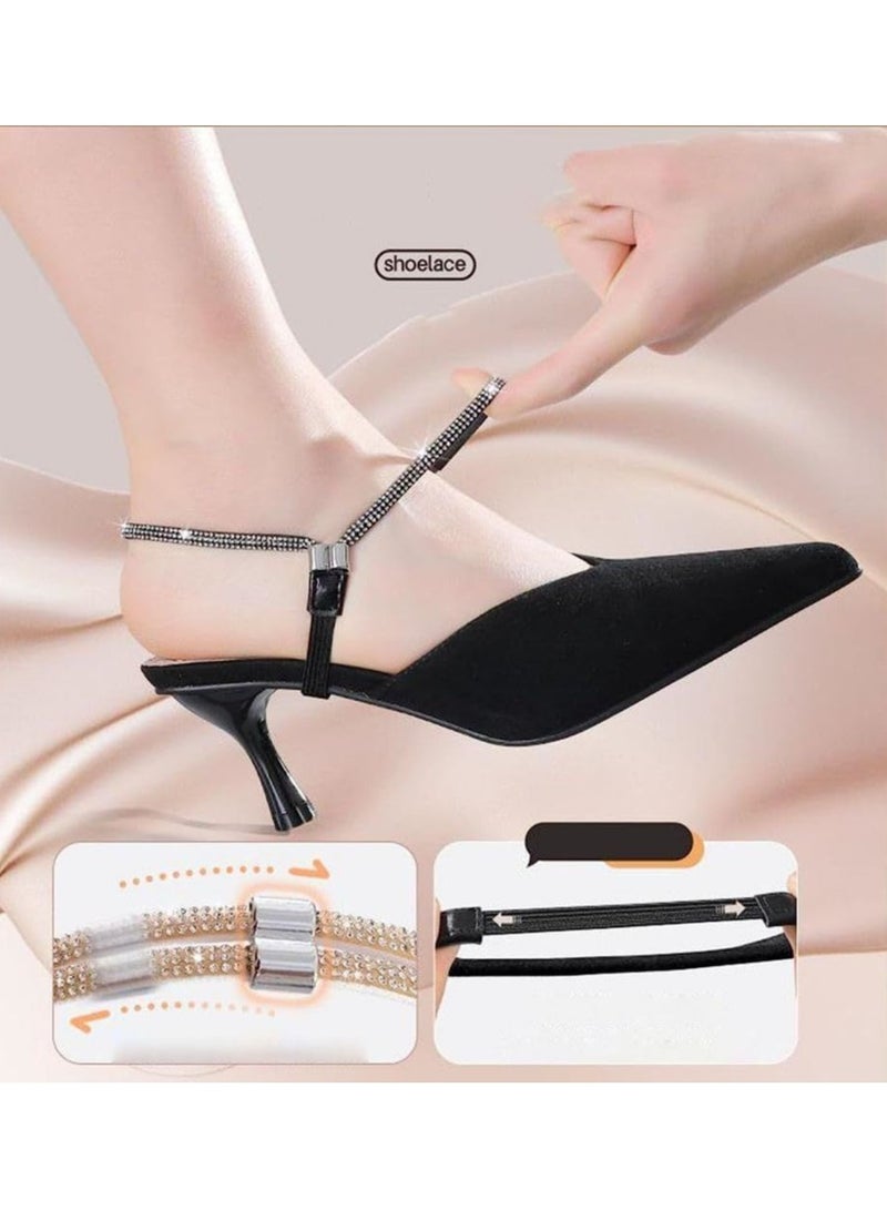 KASTWAVE أشرطة أحذية مرنة عالية الكعب، أشرطة مرنة عالية الكعب مضادة للارتخاء مرصعة بأحجار الراين، للكعب، أشرطة أحذية مرنة قابلة للفصل، حزام كاحل مع مشبك بديل 6 أزواج - Image 4