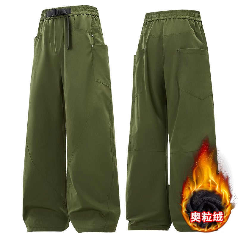 Charge Pants For Men And Women Casual Pants Winter Fleece-Lined Thickened Warm Straight Wide-Leg Pants American-Style Parachute Pants - Image 4