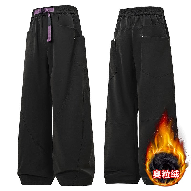 Charge Pants For Men And Women Casual Pants Winter Fleece-Lined Thickened Warm Straight Wide-Leg Pants American-Style Parachute Pants - Image 2