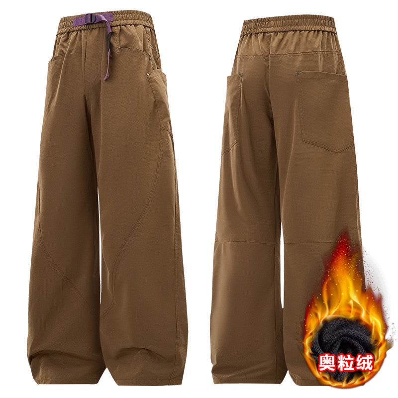 Charge Pants For Men And Women Casual Pants Winter Fleece-Lined Thickened Warm Straight Wide-Leg Pants American-Style Parachute Pants - Image 5