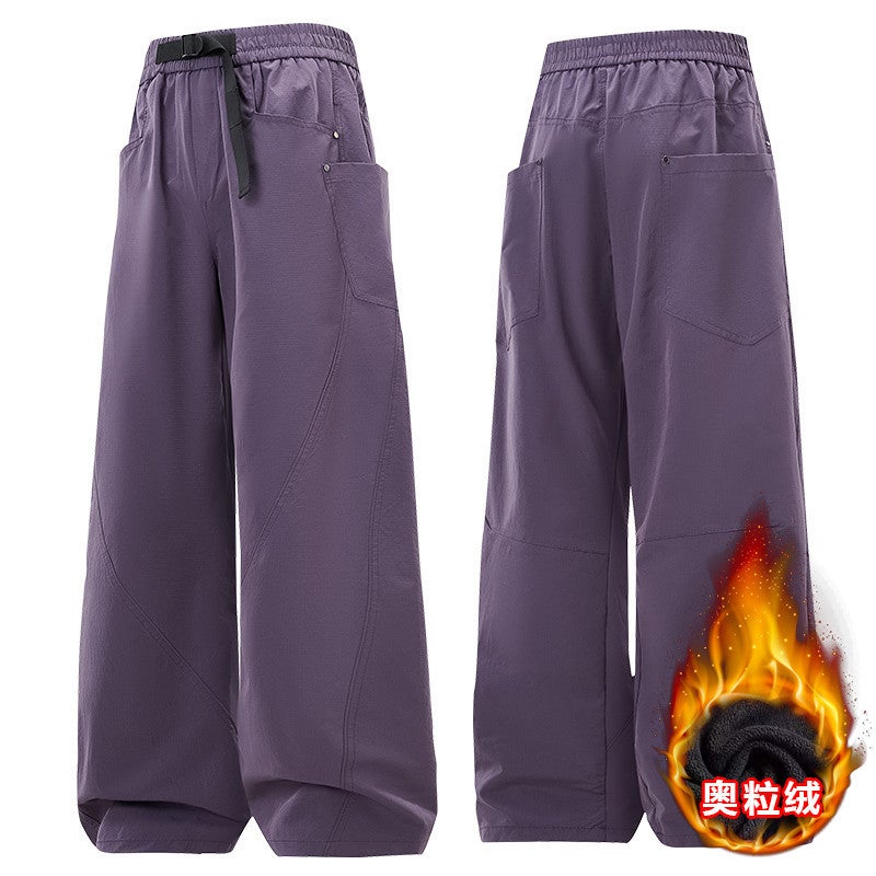 Charge Pants For Men And Women Casual Pants Winter Fleece-Lined Thickened Warm Straight Wide-Leg Pants American-Style Parachute Pants - Image 3