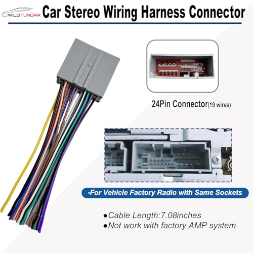 WildTundra 24Pin Aftermarket Radio Wiring Harness Compatible with Ford 2003-2012, Hyundai 2006-2008, Lincoln 2003-2011, Mercury 2003-2011, 8Pin Plug for RCA to Factory Subwoofer, Aftermarket Car Stereo Adapter - Image 2
