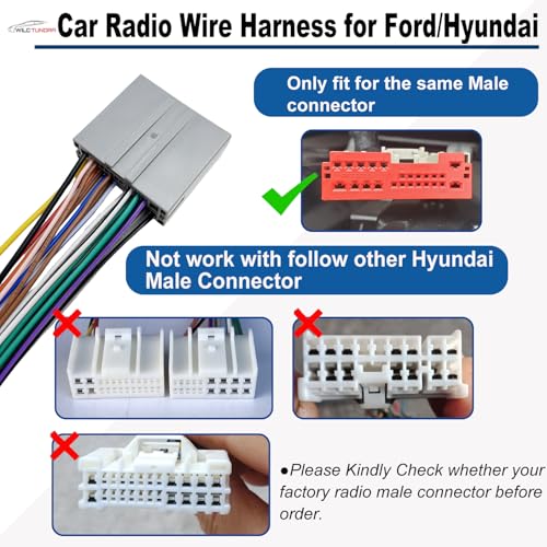 WildTundra 24Pin Aftermarket Radio Wiring Harness Compatible with Ford 2003-2012, Hyundai 2006-2008, Lincoln 2003-2011, Mercury 2003-2011, 8Pin Plug for RCA to Factory Subwoofer, Aftermarket Car Stereo Adapter - Image 3
