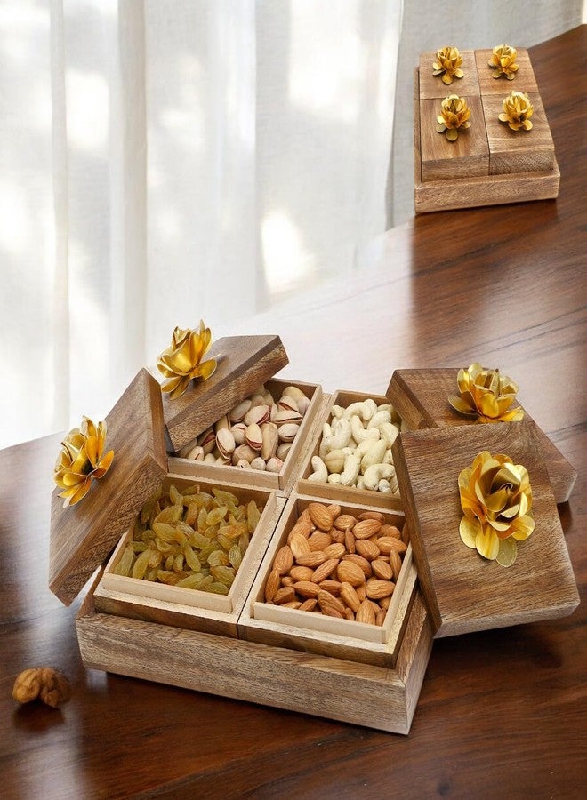Jaiccha Wooden 4 Dryfruits Box|Dry Fruit Combo Pack Offer|Dry Fruit Gift Pack|Dry Fruit Box|Diwali Dry Fruit Gift Box| - Image 1