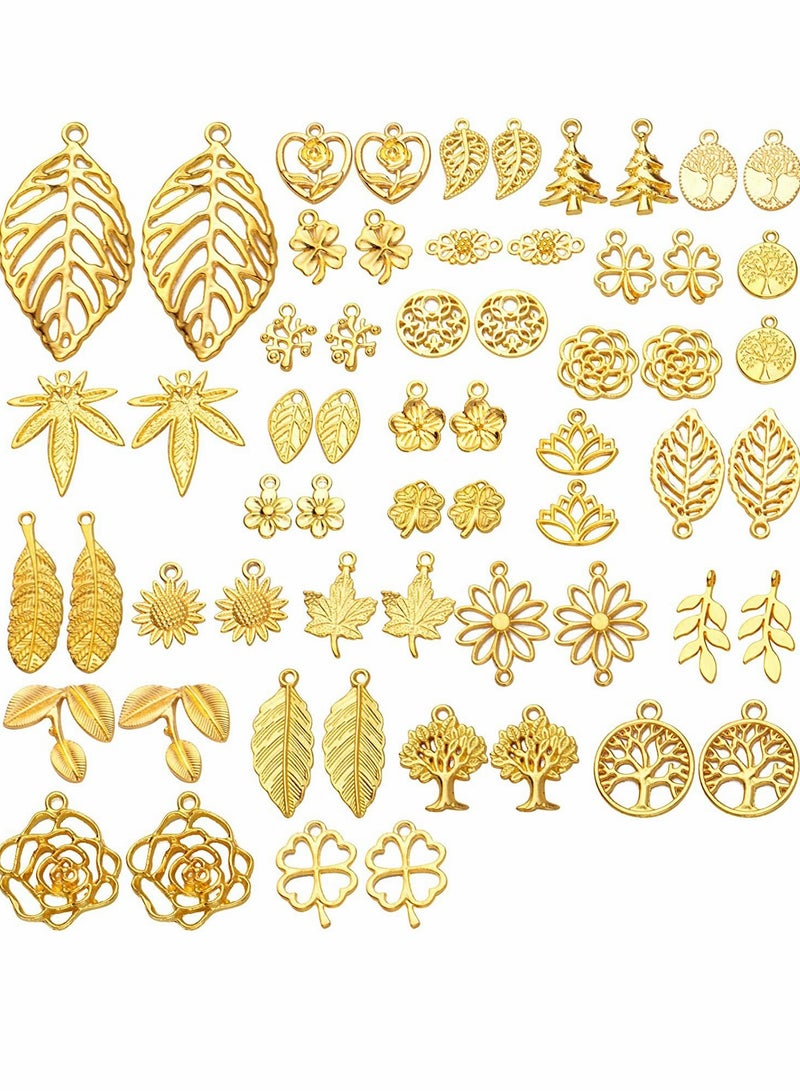 Excefore Hollow Leaf Charms, 60 Pcs Gold Plated Leaves Charms Alloy Tree Leaves Charm Oranaments Pendants Decoration for Jewelry Making DIY Earring Necklace Hairpin Hair Clip Clothing Crafts (30 Style) - Image 1