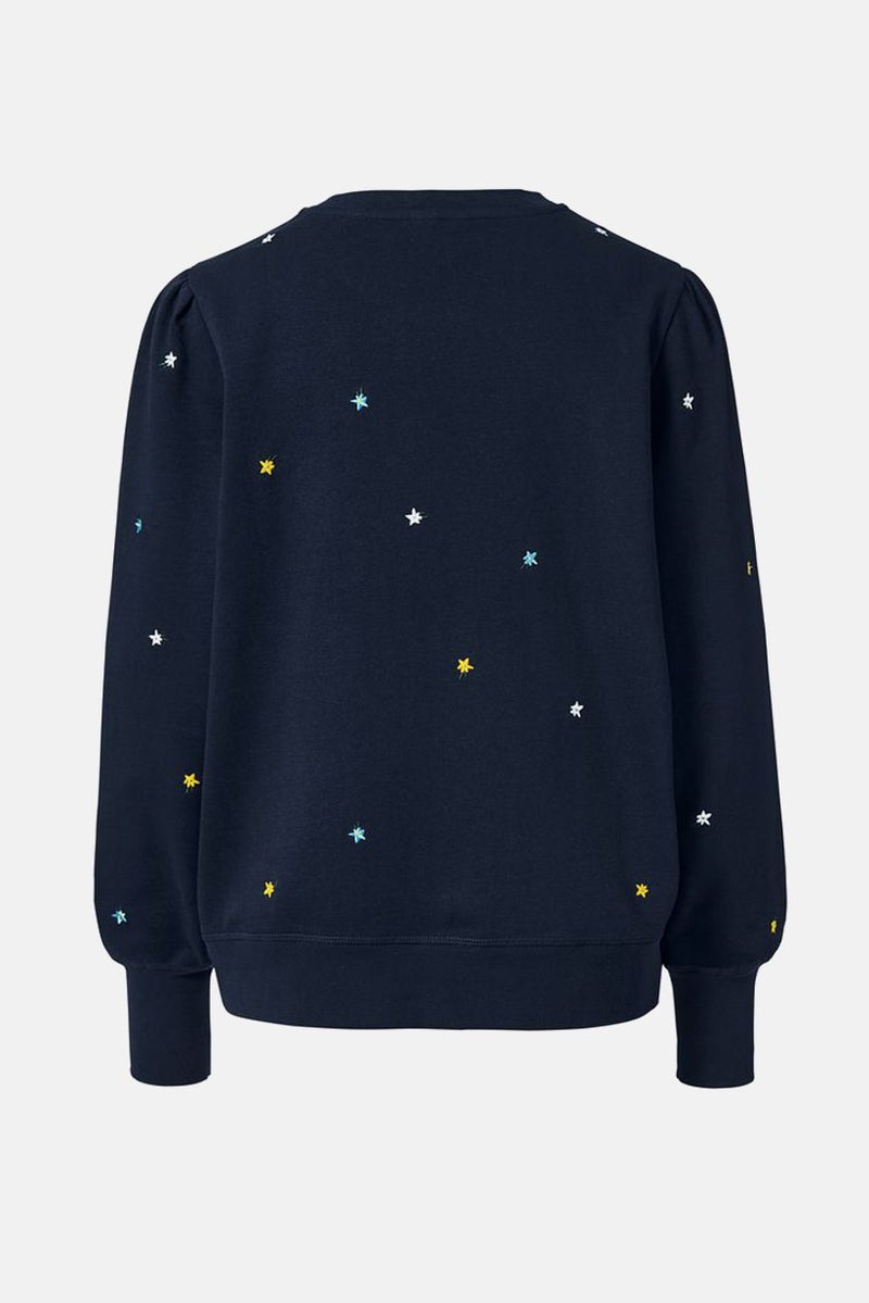 Tchibo Women Crew Neck Embroidered Sweatshirt, Navy - Image 2