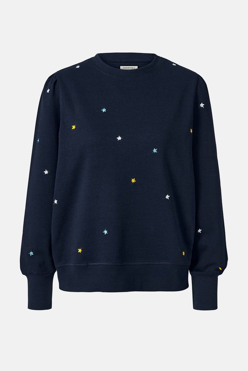 Tchibo Women Crew Neck Embroidered Sweatshirt, Navy - Image 3