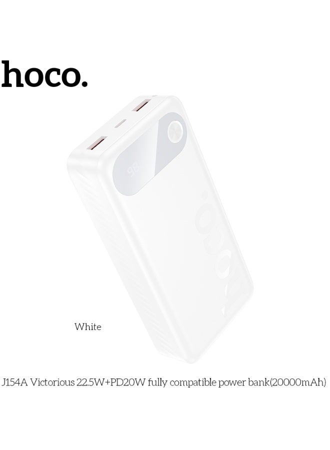 هوكو باور بانك 20000 مللي أمبير/ساعة J154A Victorious شاحن سريع محمول 22.5 واط QC + 20 واط PD، منفذ USB مزدوج + USB-C - Image 1