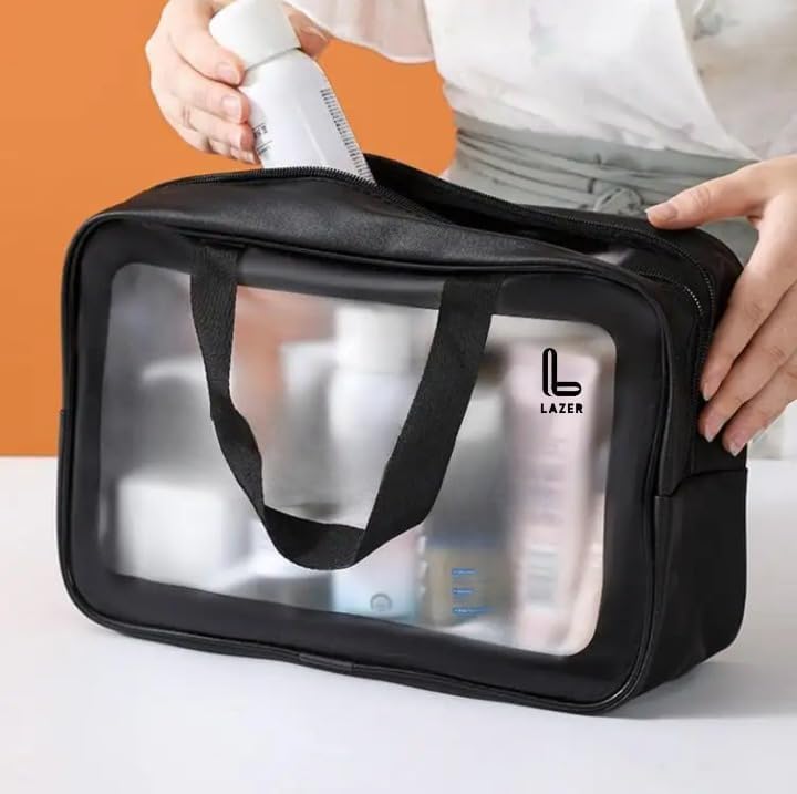 LAZER Makeup Travel Pouch, Cosmetic Bag, Travel kit Pouch for Toiletries, Brushes and Cosmetics - Set of 3 - Washbag Pouch - Black - Image 2