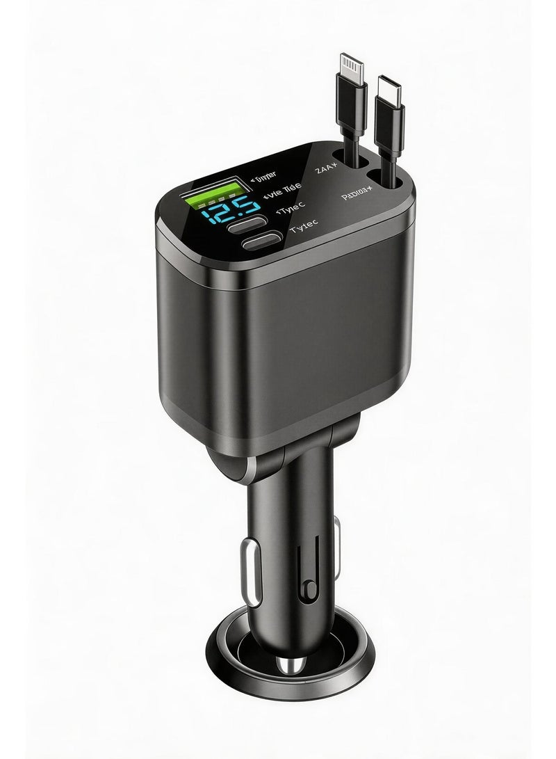 Erazer 120W Car Charger, 5-In-1 USB Pd Car Charger Type C Fast Charging, Retractable Cable (31.5 Inch) And 2 Usb Ports Car Charger Adapter Type-C & Lightning Cables Compatible With Iphone 16/15/14/13/12 Pro Max Xr, Ipad, Pixel - Image 5