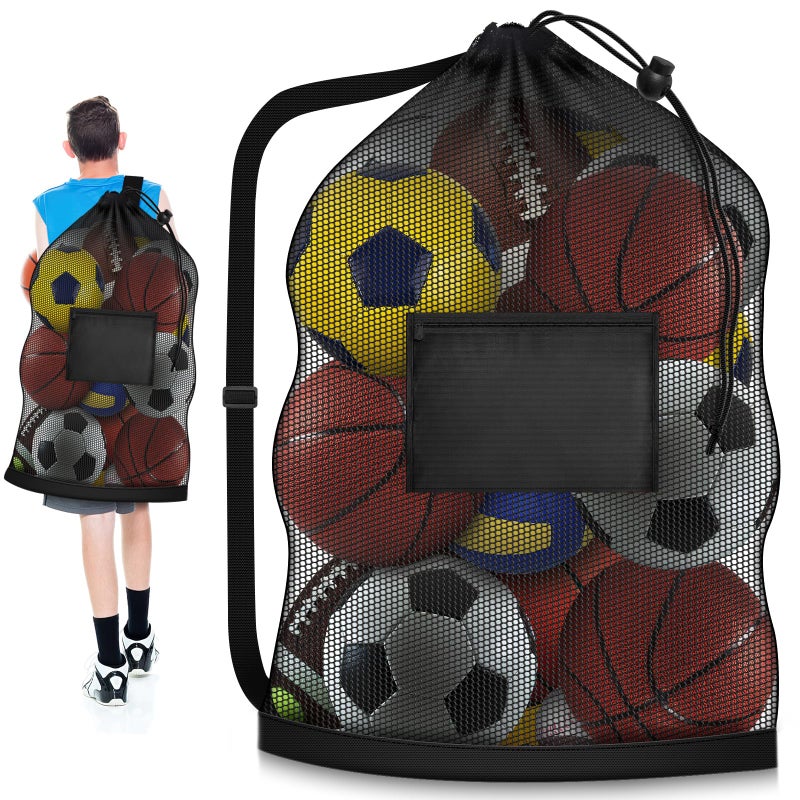 Hoiny Extra Large Soccer Ball Bag, 40" x 30" Drawstring Mesh Ball Bag with Pocket, Heavy Duty Sport Net Sack for Coaches, Storage Bag for Basketball, Volleyball, Gym Equipment, Swimming Gear (1) - Image 1