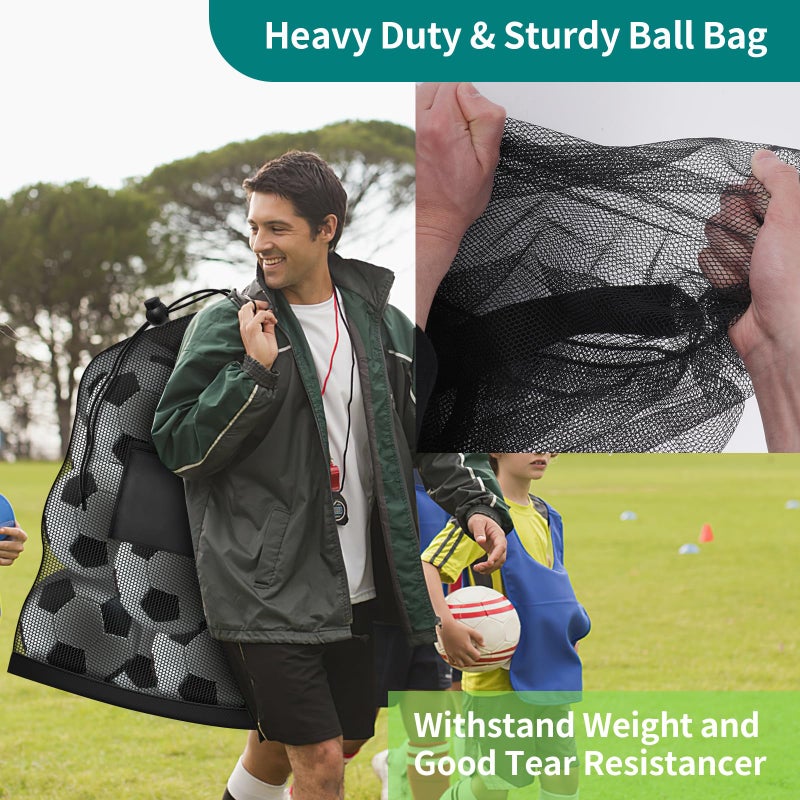Hoiny Extra Large Soccer Ball Bag, 40" x 30" Drawstring Mesh Ball Bag with Pocket, Heavy Duty Sport Net Sack for Coaches, Storage Bag for Basketball, Volleyball, Gym Equipment, Swimming Gear (1) - Image 3
