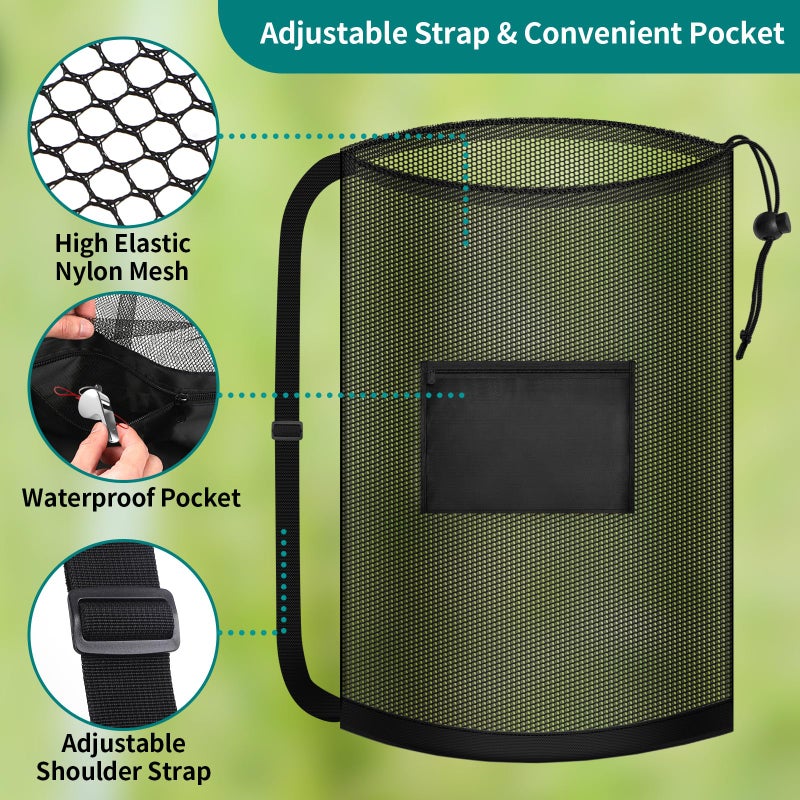 Hoiny Extra Large Soccer Ball Bag, 40" x 30" Drawstring Mesh Ball Bag with Pocket, Heavy Duty Sport Net Sack for Coaches, Storage Bag for Basketball, Volleyball, Gym Equipment, Swimming Gear (1) - Image 4