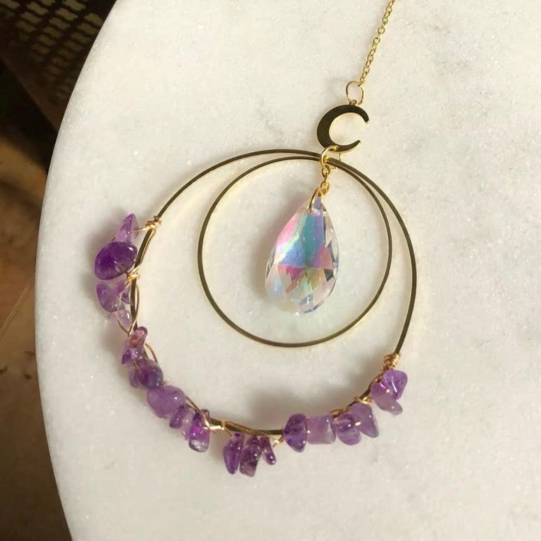 Cactopia Crystal Chips Round Suncatcher Prism Effect for Gifts, Window Hanging Ornament & Boho Garden Decor (Amethyst) - Image 5