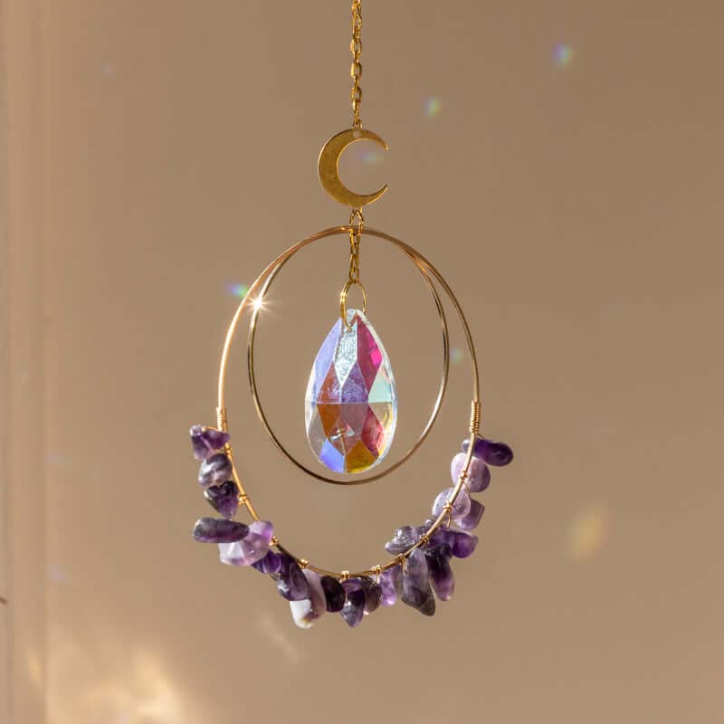 Cactopia Crystal Chips Round Suncatcher Prism Effect for Gifts, Window Hanging Ornament & Boho Garden Decor (Amethyst) - Image 3