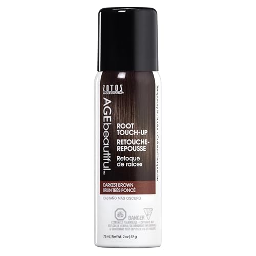 AGE beautiful Root Touch Up Hair Color Spray  TouchUp Gray Concealer  Temporary Cover Up  Adds Volume  Covers Thinning Patches  Water Sweat Stain Resistant  Darkest Brown  2 Fl Oz