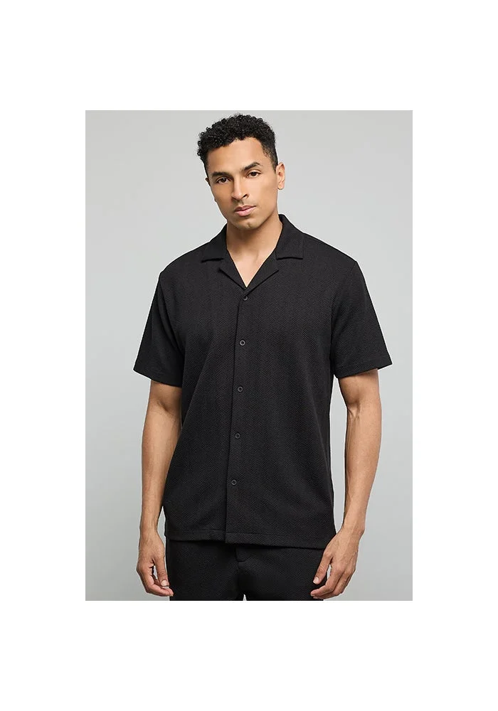 R&b Textured Shirt with Crew Neck and Short Sleeves