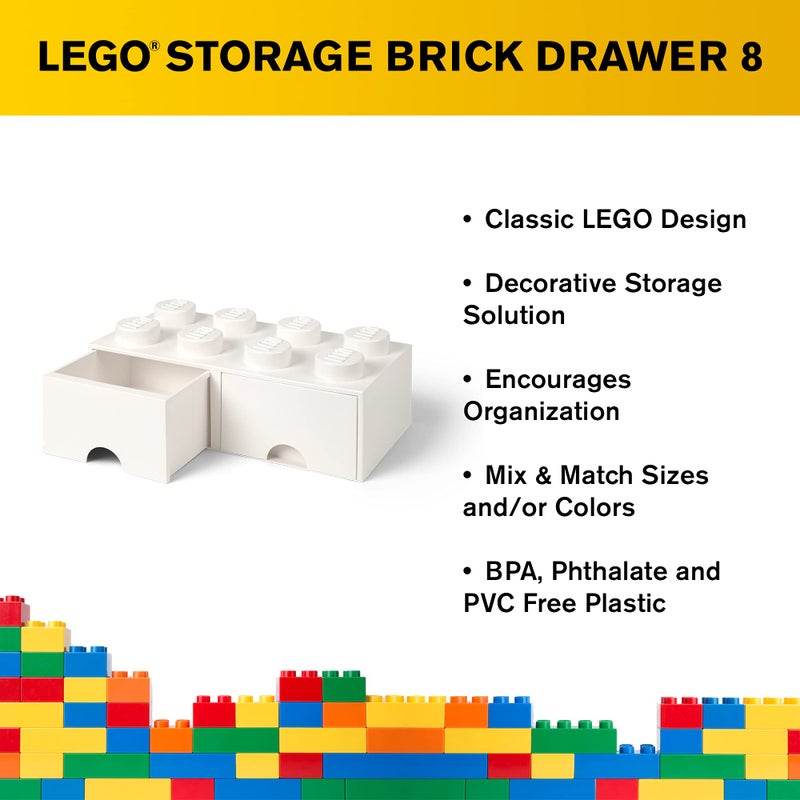Room Copenhagen LEGO Brick Drawer, 8 Knobs, 2 Drawers, Stackable Storage Box, White - Image 4