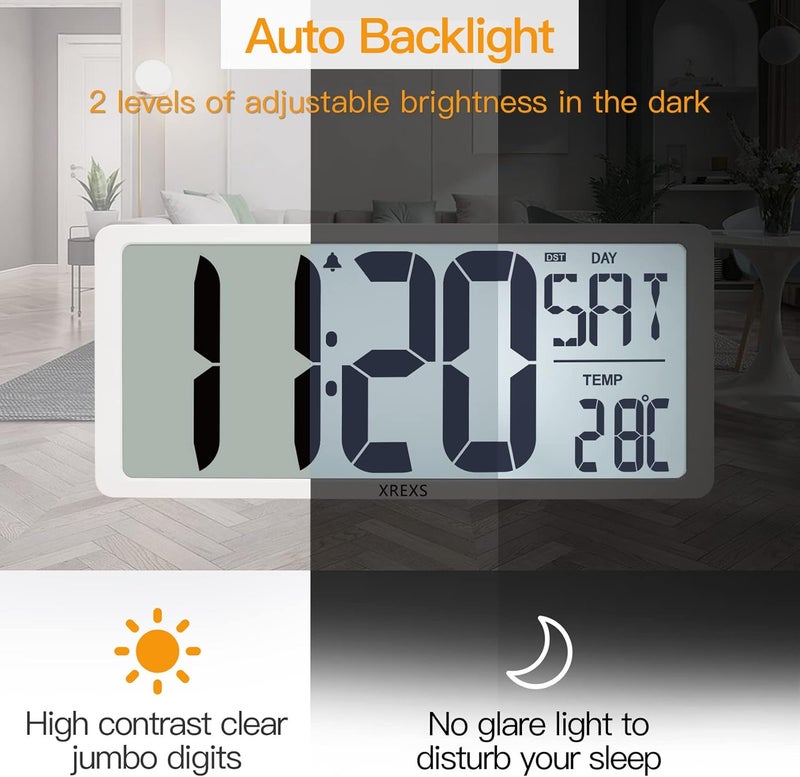 XREXS Extra Large Digital Wall Clock with Backlight, 18 Inch Wall Digital Clock with Day/Calendar/Temperature, Count Up & Down Timer, Clocks for Living Room, Office (Batteries Included) - Image 2