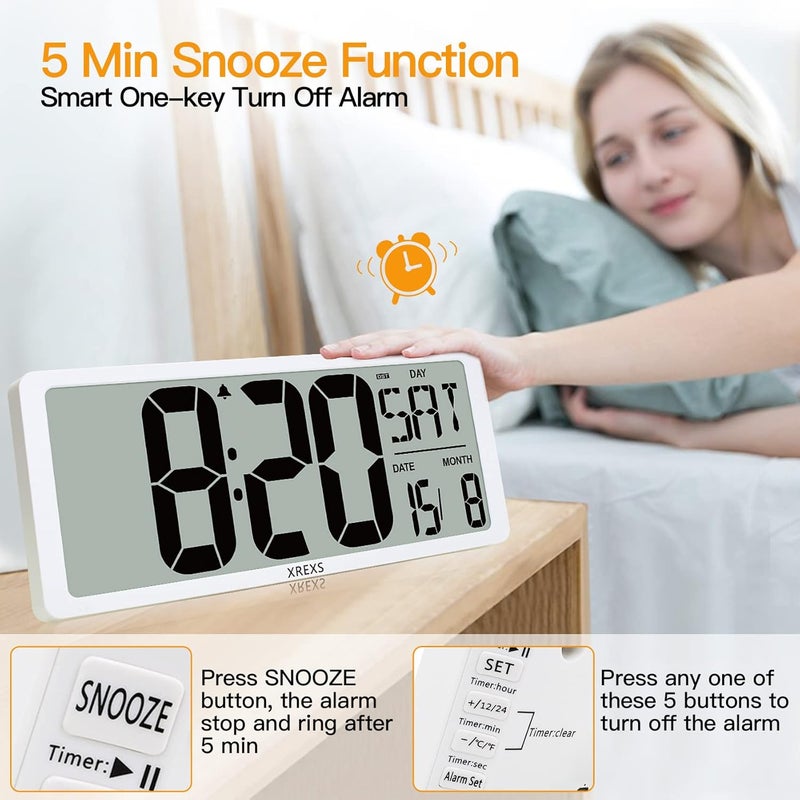 XREXS Extra Large Digital Wall Clock with Backlight, 18 Inch Wall Digital Clock with Day/Calendar/Temperature, Count Up & Down Timer, Clocks for Living Room, Office (Batteries Included) - Image 4