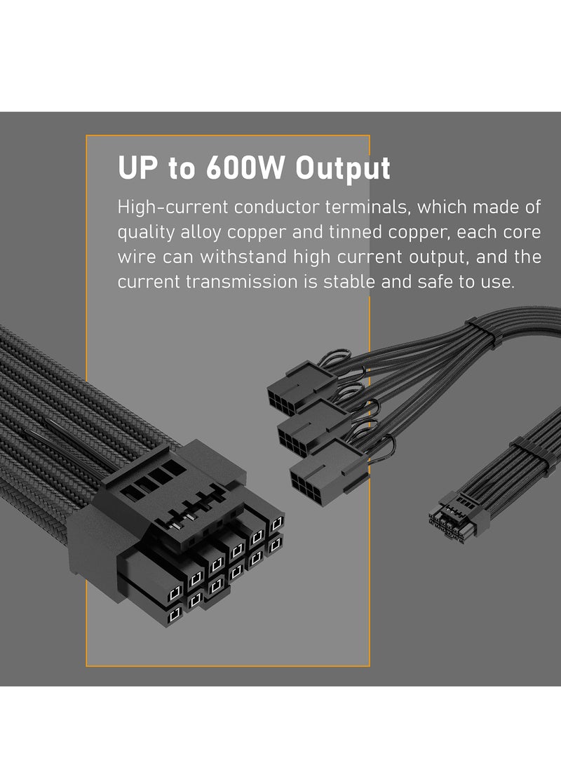 SOLARAE كابل تمديد PCI-E 5.0 بطول 30 سم/1 قدم 16 دبوس (12+4) ذكر إلى PCIE 3x8 دبوس (6+2) أنثى كابل تمديد مزود بأكمام مع 4 مشابك كابل 12VHPWR كابل 16AWG متوافق مع GPU RTX 3090Ti 4070Ti 4080 4090، أسود - Image 5