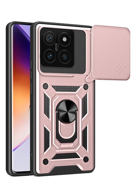 Case for Xiaomi 14T Pro 5G with Sliding Camera Cover, Kickstand, PC+TPU Dual-Layer,Rose Gold