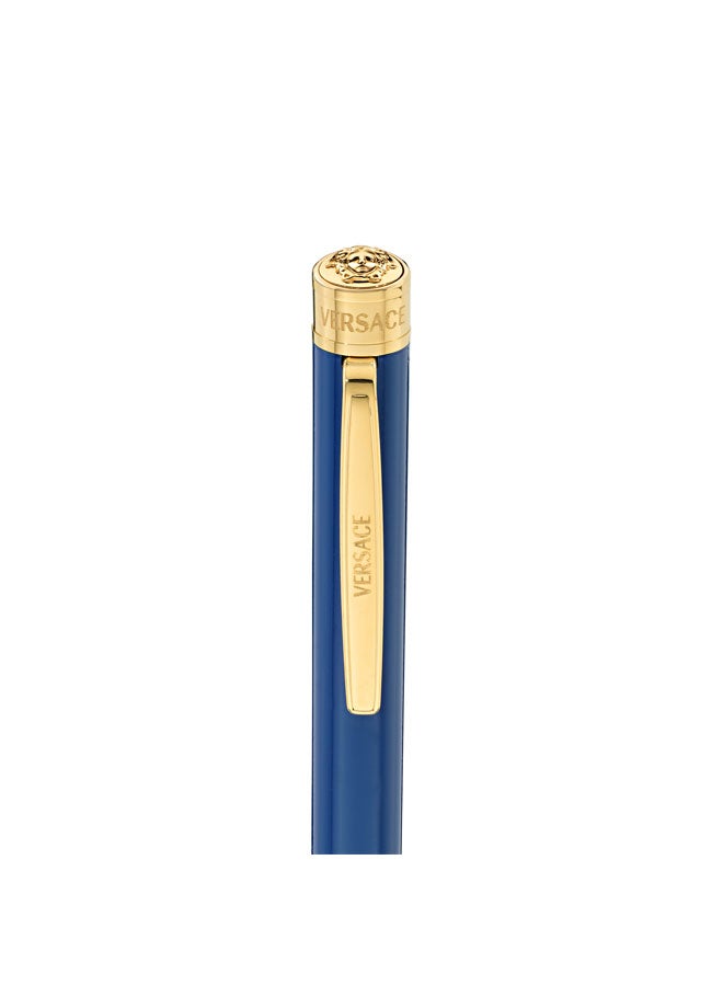 VERSACE Pirene Blue Barrel Gold Stainless Steel with Blue Ink Ballpoint Pen for Men - Image 3