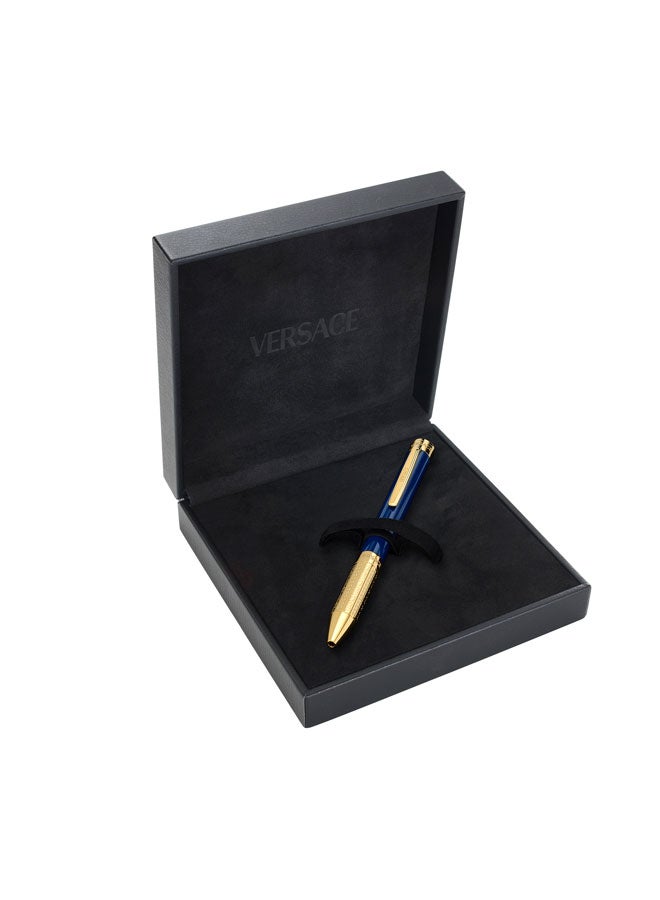 VERSACE Pirene Blue Barrel Gold Stainless Steel with Blue Ink Ballpoint Pen for Men - Image 4