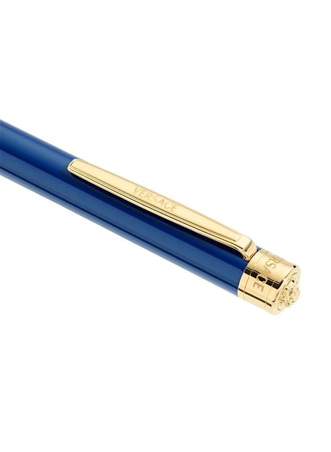 VERSACE Pirene Blue Barrel Gold Stainless Steel with Blue Ink Ballpoint Pen for Men