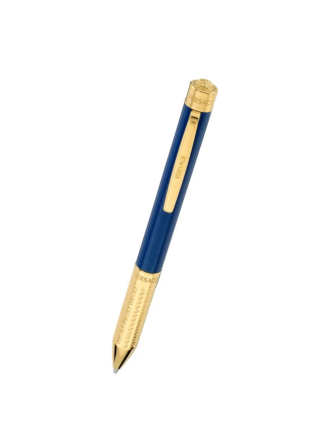 VERSACE Pirene Blue Barrel Gold Stainless Steel with Blue Ink Ballpoint Pen for Men