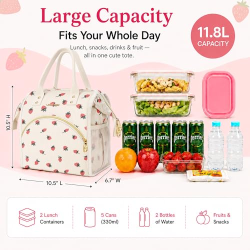 LOKASS Lunch Bag for Women Insulated Lunch Box 12L Large Capacity Wide Open Lunch Tote Corduroy Fabric Leakproof Thermal Lunch Bag for Office Work Daily Use - Image 3