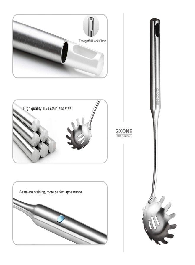 GXONE Spaghetti Spoon,304 Stainless Steel Pasta Spoon,Silver/13.8Inch - Image 3