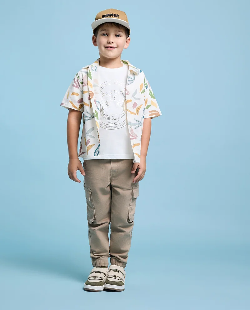 أر أند بي Printed T-Shirt with Crew Neck and Short Sleeves