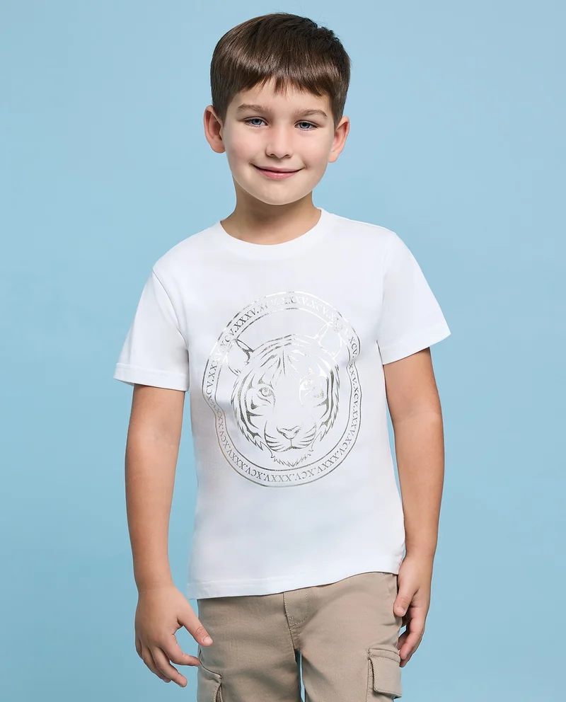 أر أند بي Printed T-Shirt with Crew Neck and Short Sleeves