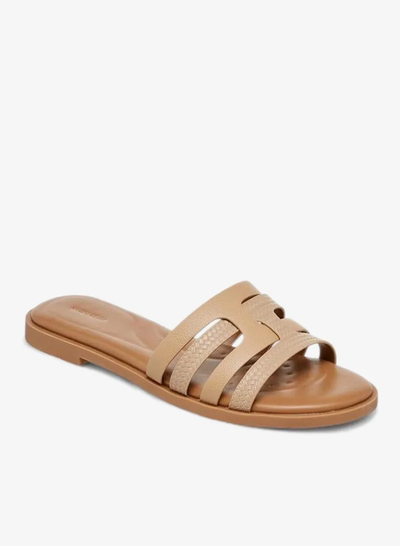 Textured Cross Strap Slip-On Sandals