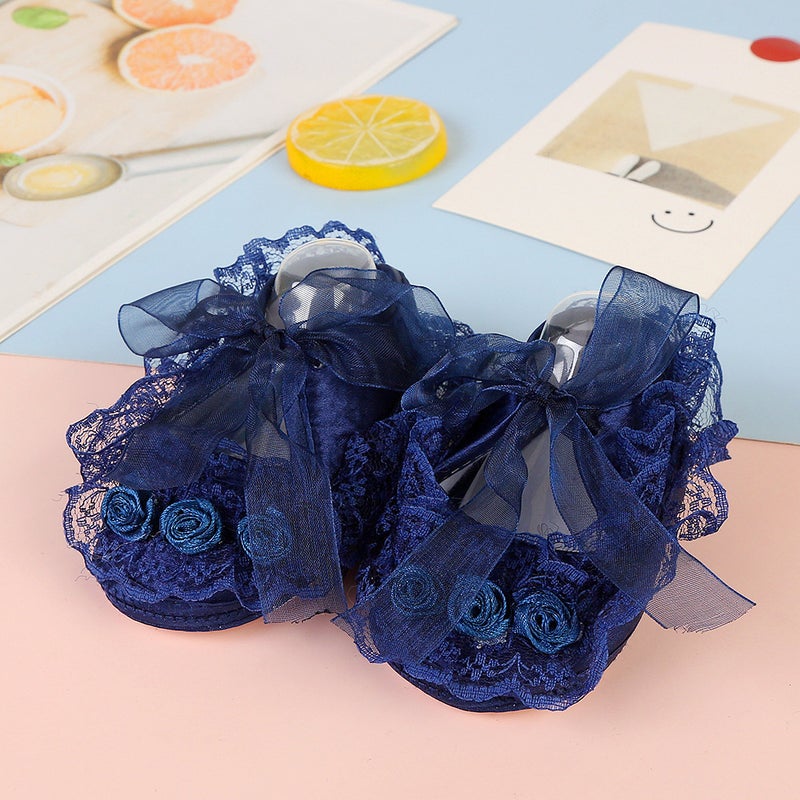 Cotton Lace Princess Baby Walking Shoes Non-SlipPrincess shoes navy blue Princess shoes navy blue 