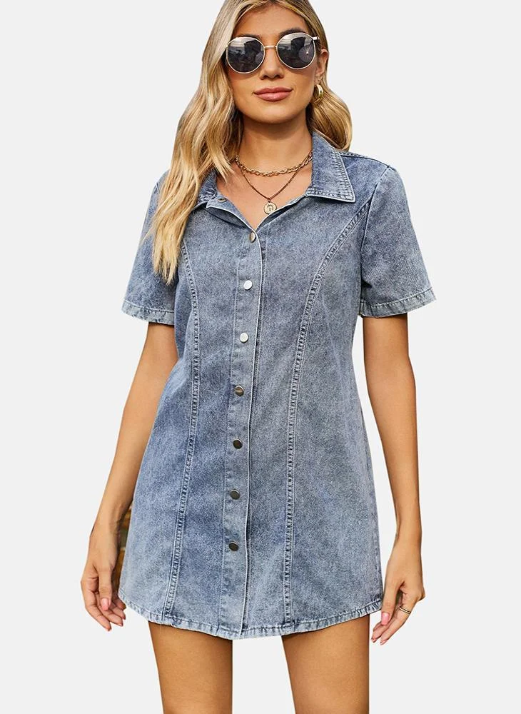 يونيكي Grey Plain Denim Shirt Dress