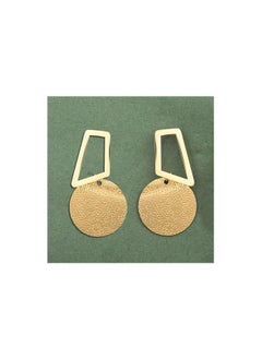 Luxuria 18k gold plated geometric rectangular seven and circle earrings engraved metal earrings  - Image 2