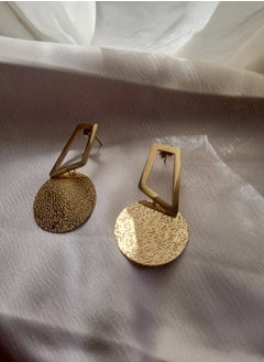 Luxuria 18k gold plated geometric rectangular seven and circle earrings engraved metal earrings  - Image 3