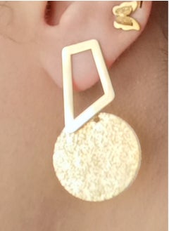 Luxuria 18k gold plated geometric rectangular seven and circle earrings engraved metal earrings  - Image 1