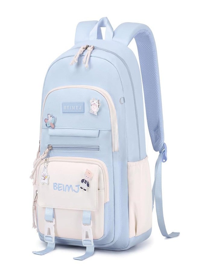 Climberty Cotton Girls School Backpack Kawaii Blue School Book Bag Multi Compartment 15.6 Inches Travel Backpack School Bag For Girls 6-12 Years Old Birthday Gift Christmas Gift, 32X15X45Cm - Image 1