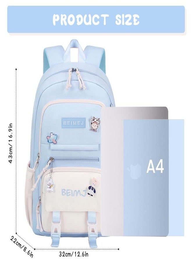 Climberty Cotton Girls School Backpack Kawaii Blue School Book Bag Multi Compartment 15.6 Inches Travel Backpack School Bag For Girls 6-12 Years Old Birthday Gift Christmas Gift, 32X15X45Cm - Image 3