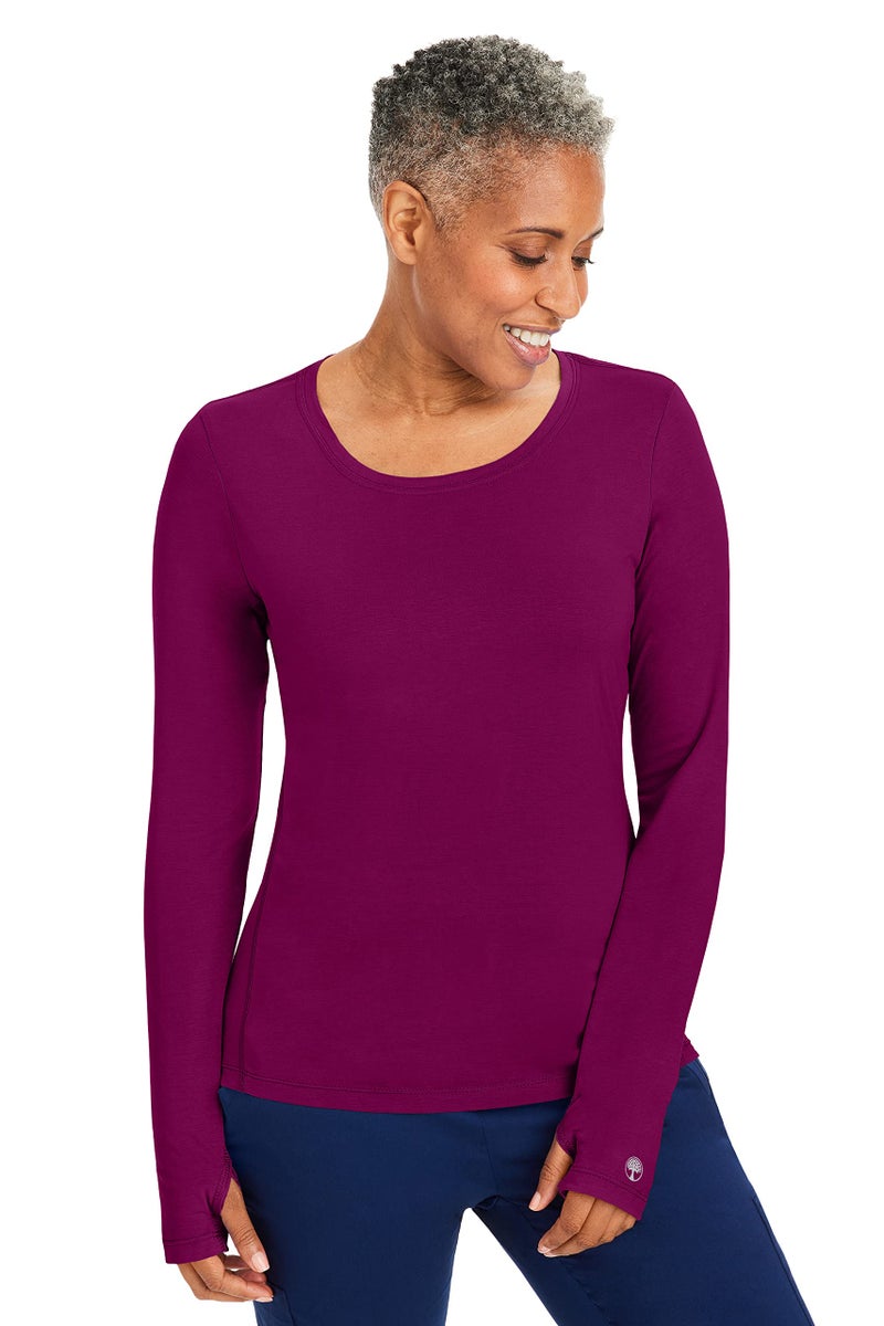 Healing Hands Mackenzie Women's Underscrub, Long Sleeve Tee with Thumbholes, Modern Fit Undershirt- 5051, XL, Wine - Image 1