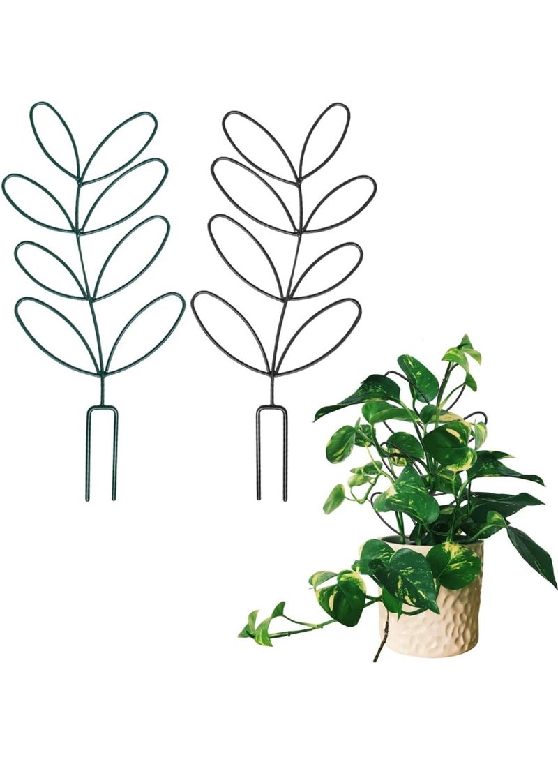 NANAO 2Pack Indoor Plant Trellis Metal Wire Garden Trellis ，Small Climbing Leaf Shape Trellis for Garden Potted Plant Houseplant(Black&Green) - Image 1