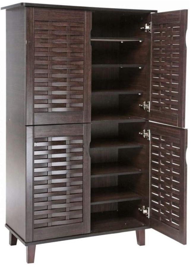 SULSHA - Weaved Design Four Door Shoe Cabinet, Dark Brown - 132 X 74 X 36 Cm - Image 1