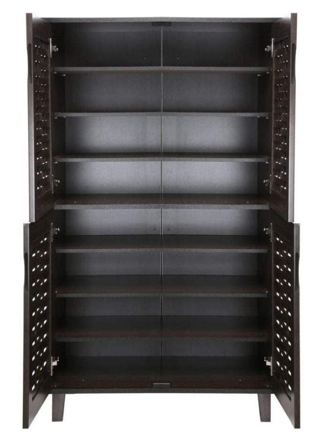SULSHA - Weaved Design Four Door Shoe Cabinet, Dark Brown - 132 X 74 X 36 Cm - Image 1