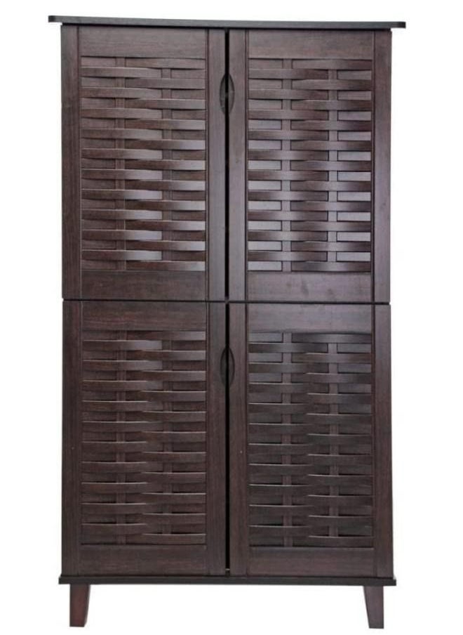 Weaved Design Four Door Shoe Cabinet, Dark Brown - 132 X 74 X 36 Cm 