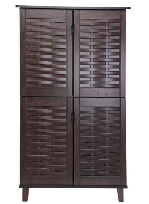 Weaved Design Four Door Shoe Cabinet, Dark Brown - 132 X 74 X 36 Cm