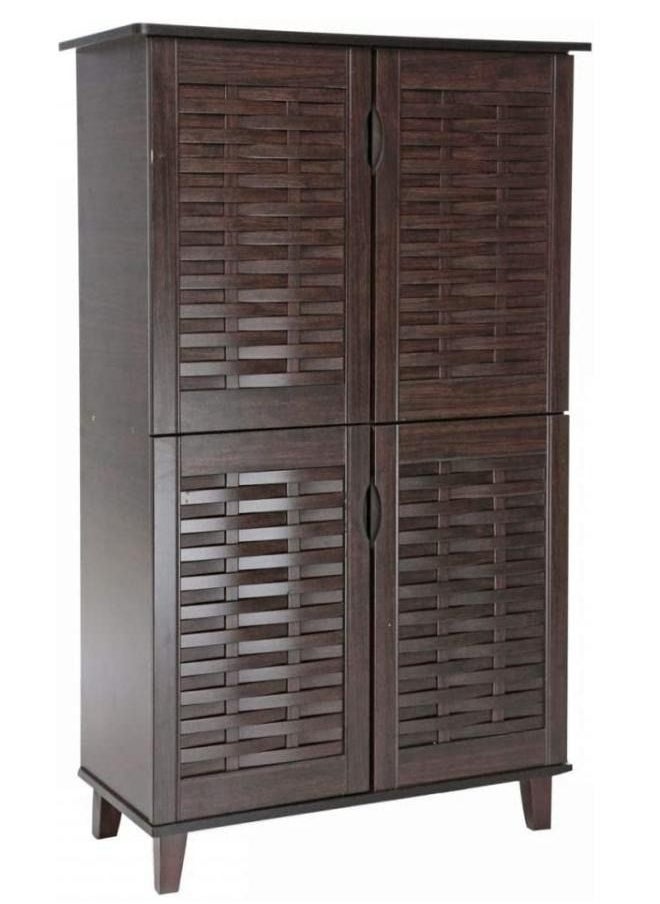 SULSHA - Weaved Design Four Door Shoe Cabinet, Dark Brown - 132 X 74 X 36 Cm - Image 1