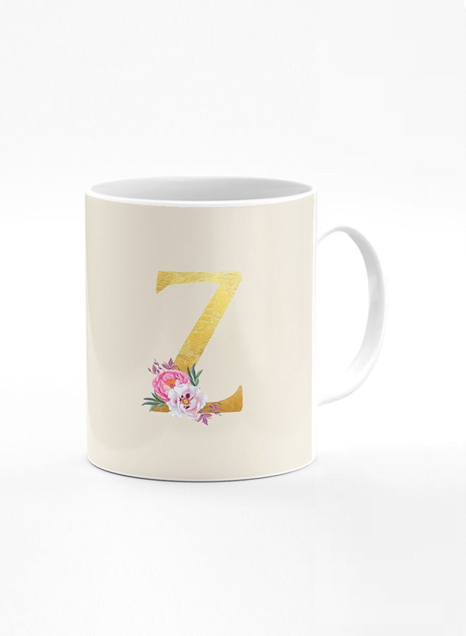 Stylizedd Designer Printed Coffee Mug 11oz Ceramic Personalised Gift Mugs Cup -Custom Monogram Initial Letter Floral Pattern Alphabet - Z (Albescent White) - Image 1
